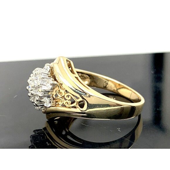 Cocktail Ring Diamond 14k Yellow Gold Cluster 0.35ctw Estate Women's Siz… - Picture 2 of 16